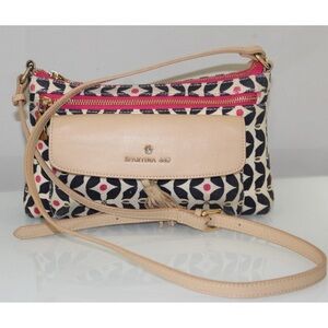 Spartina 449 Blue, White & Pink Linen & Tan Leather Crossbody Bag Daufuskie NEW
